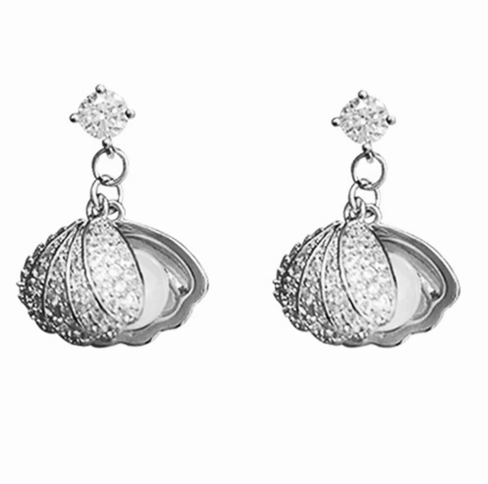 Akia Silver Crystal Shell / Freshwater Pearl Dainty Earrings